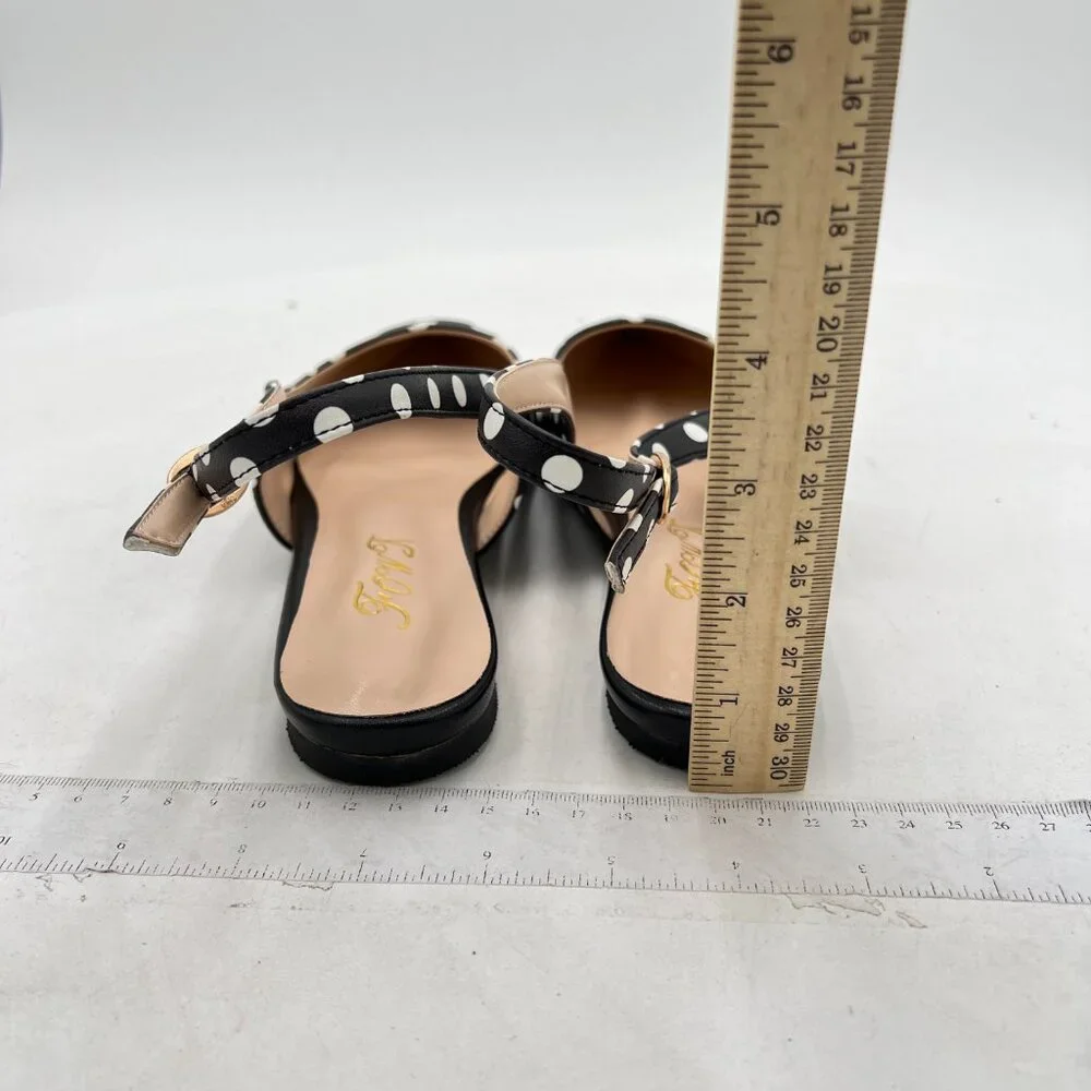 FOWT Black Polka Dots Pointed Toe Slingback Buckle Strap Womens Flats Daily Shoe - Picture 5 of 8